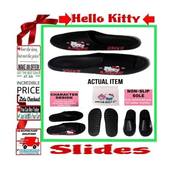🛑HELLO KITTY Designer ➕ SLIDES Character SANDALS Cartoon SHOES Flats💸BUY NOW‼️ - Picture 2 of 16